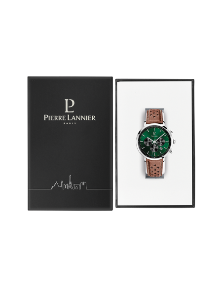 Montre Pierre Lannier BARON 219G164  Vert Bracelet brun