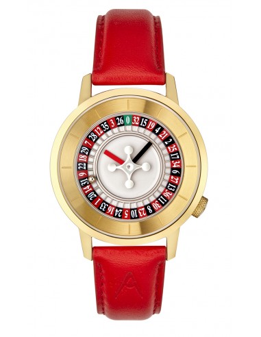 Montre AKTEO Roulette 38mm PVD Or EPa07 Cuir Rouge